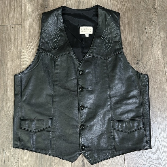Ruddock Vintage Black Leather Western‎ Cowboy Vest Size 42